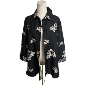 Bala Bala Women’s Mid Length Lightweight Jacket Asian Floral Frog Closure 60s